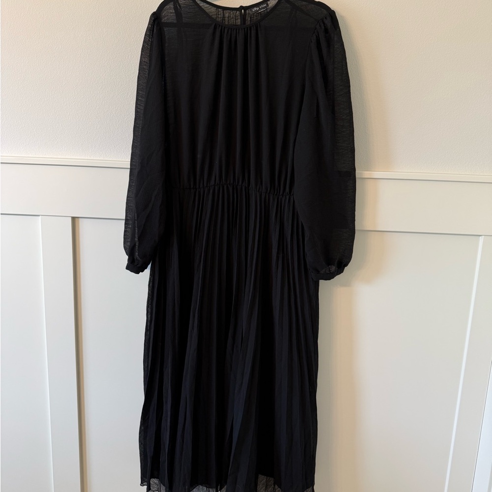 City Chic Black Pleated Ruched Midi Dress